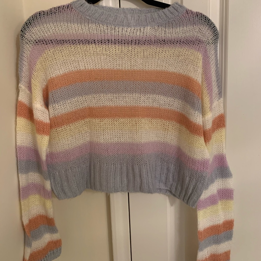 Women's Striped Cropped Crewneck Pullover Sweater - Picture 6 of 6